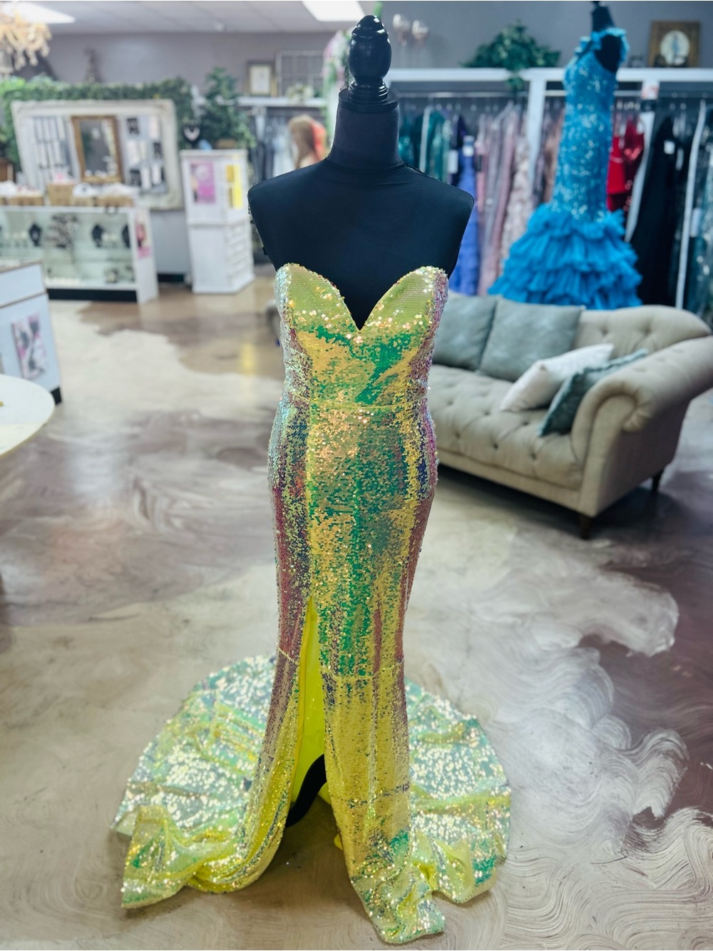 Strapless Yellow Sequin Mermaid Prom Dress